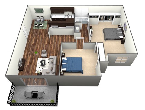 Floor plan for 2 beds, 1 bath, 875 sqft